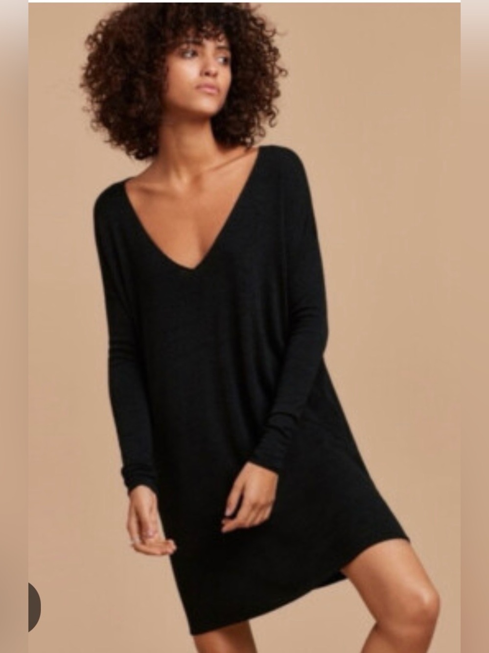 Wilfred Free - Black V-Neck Long Sleeve Knit Dress